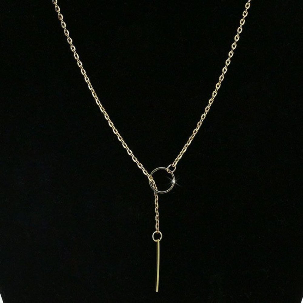 Lariat Dainty Long Thin Chain Simple Circle Bar Y Drop Necklace Gold A0119 - Picture 3 of 12